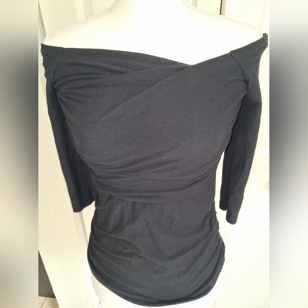 Standard James Perse Black Ruched Off The Shoulder Top. Size 2.
